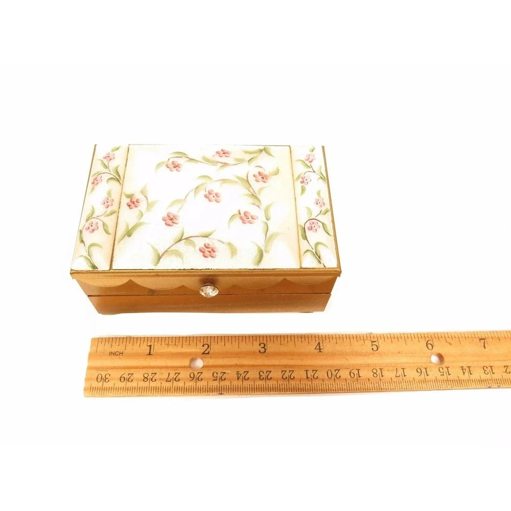 ANTIQUE RARE PINK FLOWERS GREEN LEAVES GUILLOCHE ENAMEL TIERED JEWELRY BOX‎